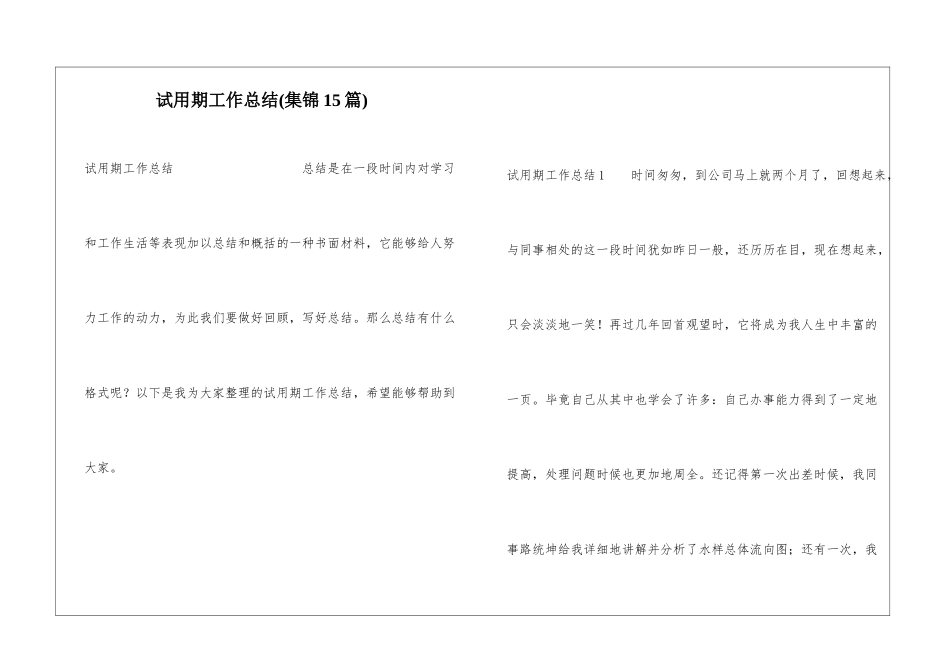试用期工作总结(集锦15篇)_第1页