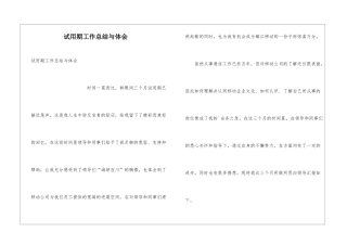 试用期工作总结与体会