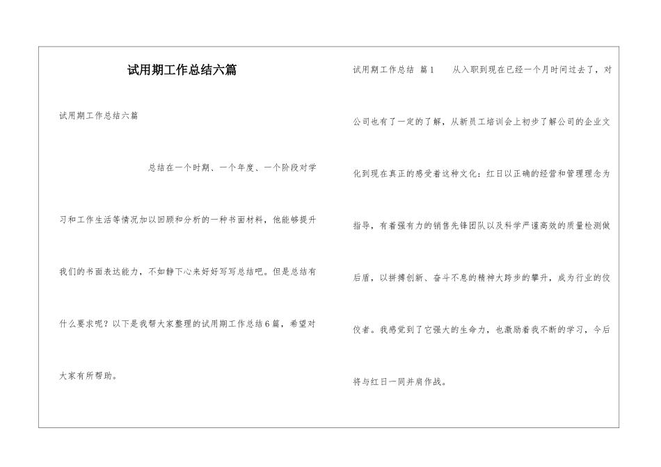 试用期工作总结六篇_第1页
