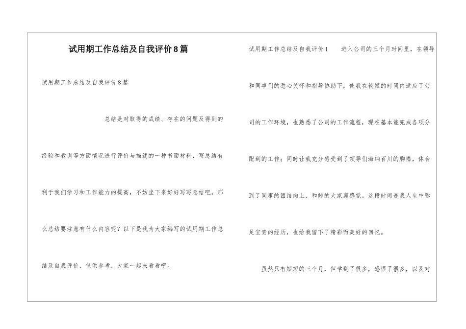 试用期工作总结及自我评价8篇_第1页
