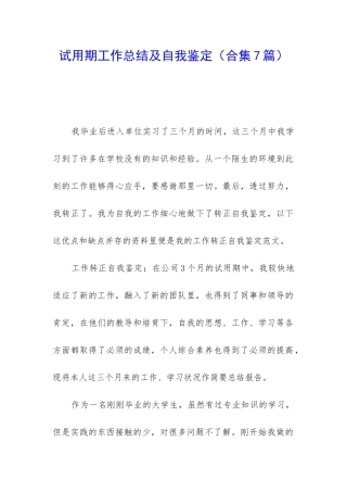 试用期工作总结及自我鉴定