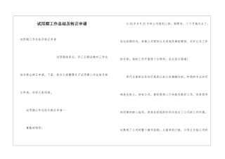 试用期工作总结及转正申请