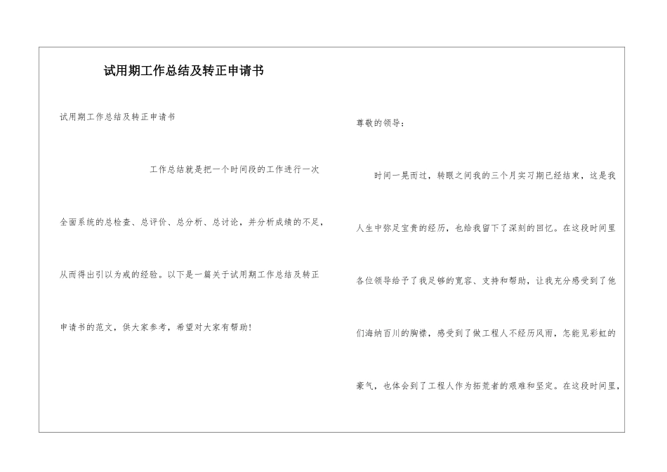 试用期工作总结及转正申请书_第1页