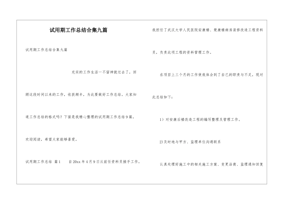 试用期工作总结合集九篇_第1页