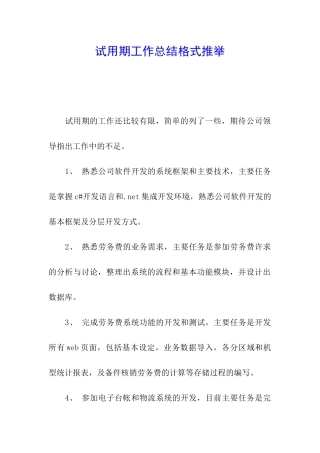 试用期工作总结格式推荐