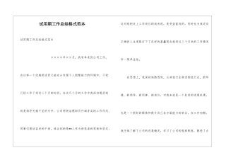 试用期工作总结格式范本