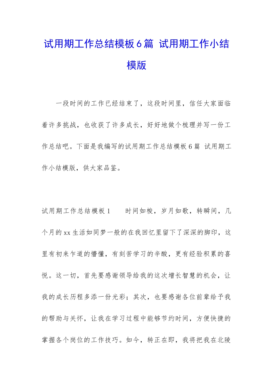 试用期工作总结模板6篇-试用期工作小结模版_第1页