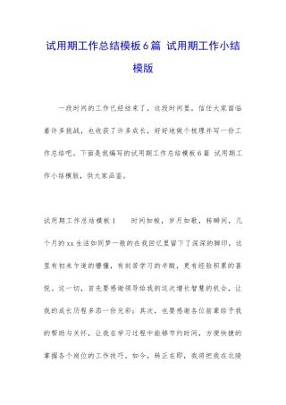 试用期工作总结模板6篇-试用期工作小结模版