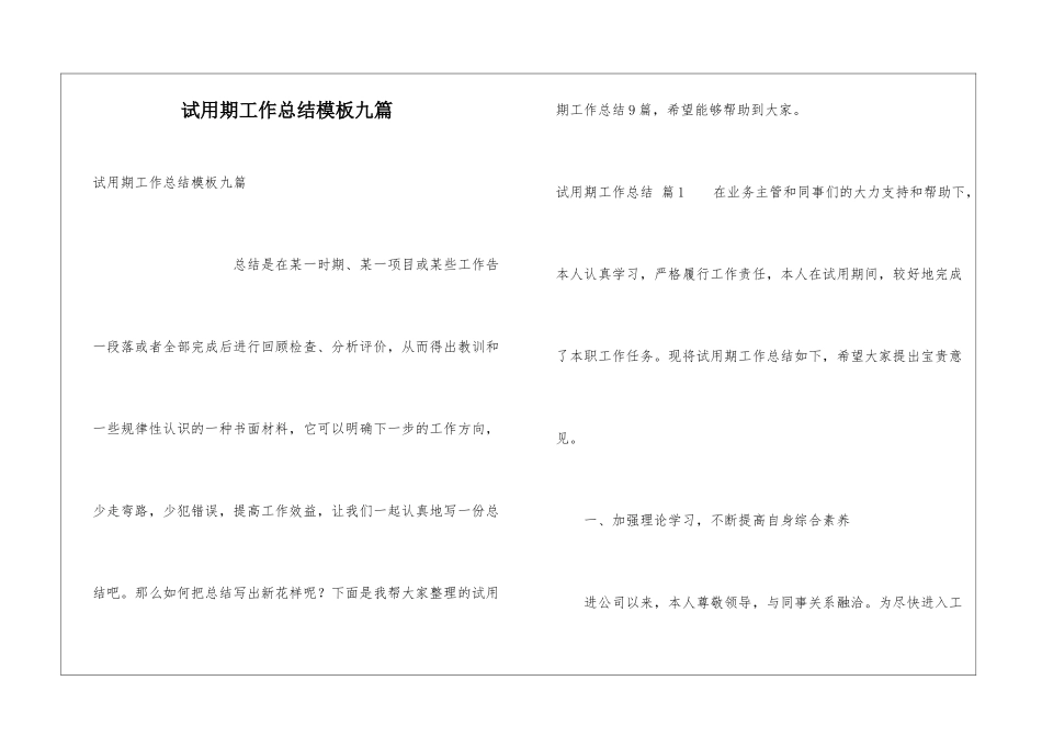 试用期工作总结模板九篇_第1页