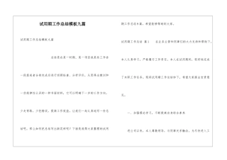试用期工作总结模板九篇