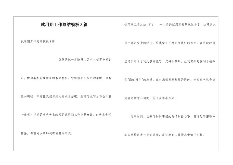试用期工作总结模板8篇_第1页
