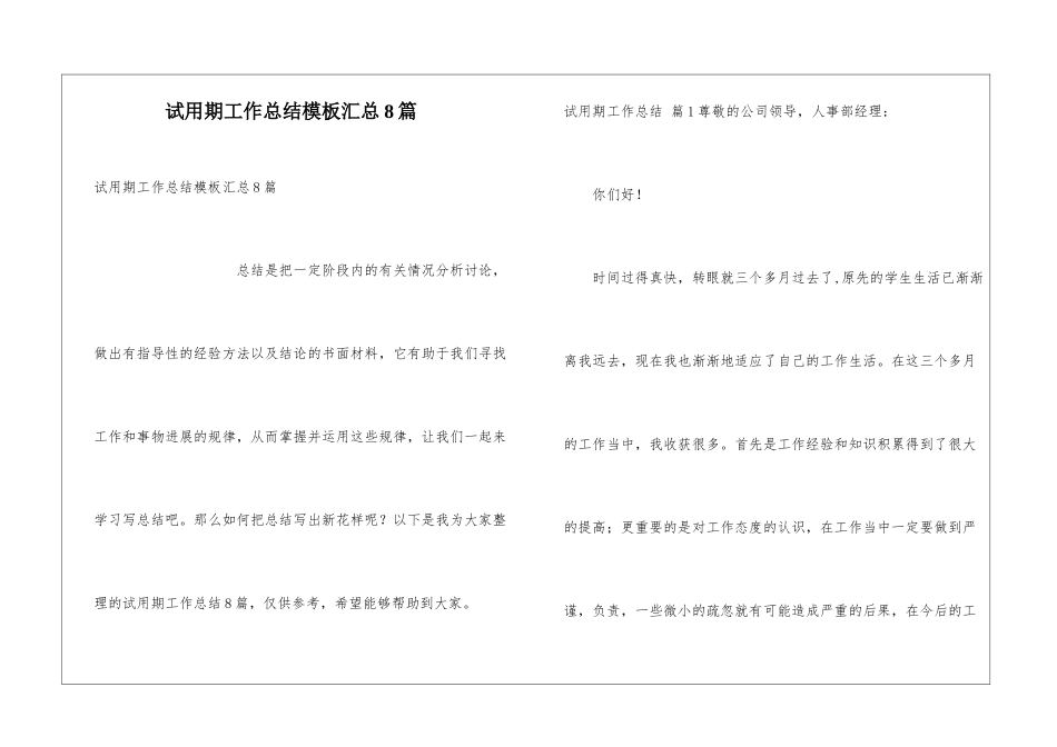 试用期工作总结模板汇总8篇_第1页