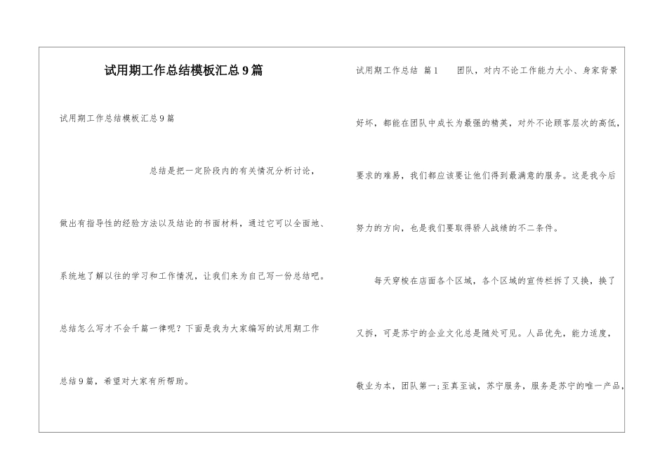 试用期工作总结模板汇总9篇_第1页