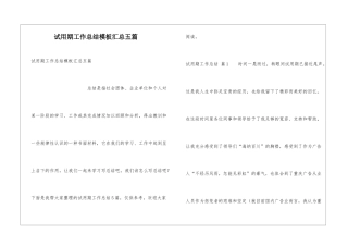 试用期工作总结模板汇总五篇