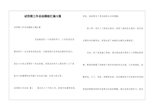 试用期工作总结模板汇编9篇