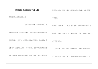 试用期工作总结模板汇编六篇