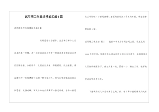 试用期工作总结模板汇编6篇