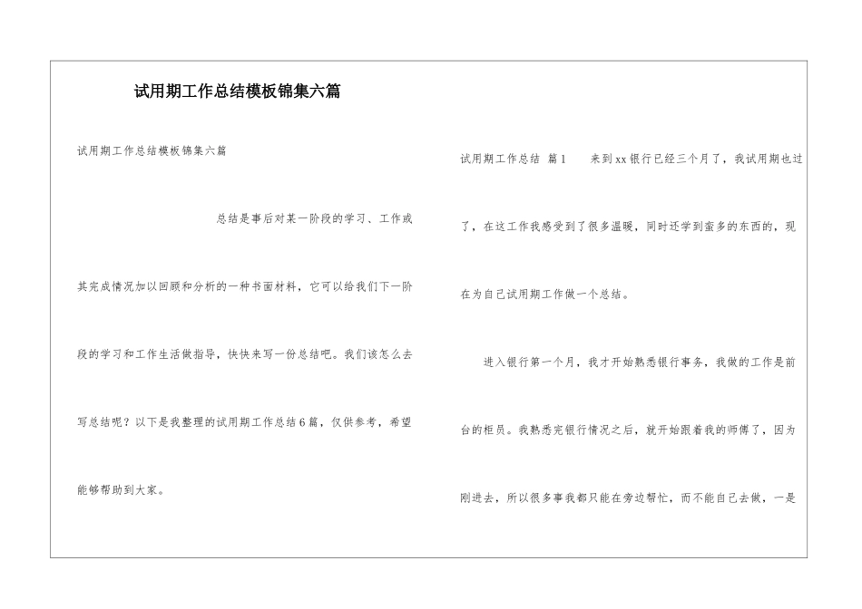 试用期工作总结模板锦集六篇_第1页