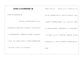 试用期工作总结模板锦集9篇