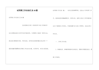 试用期工作总结汇总10篇