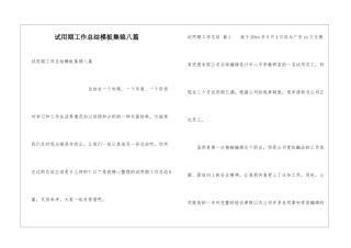 试用期工作总结模板集锦八篇