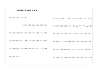 试用期工作总结汇总七篇