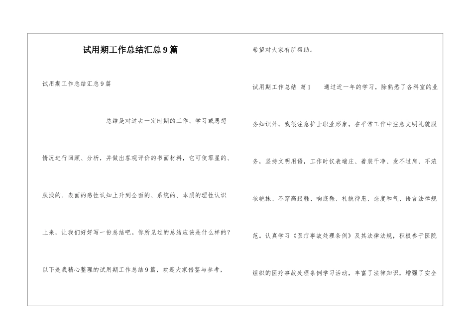 试用期工作总结汇总9篇_第1页