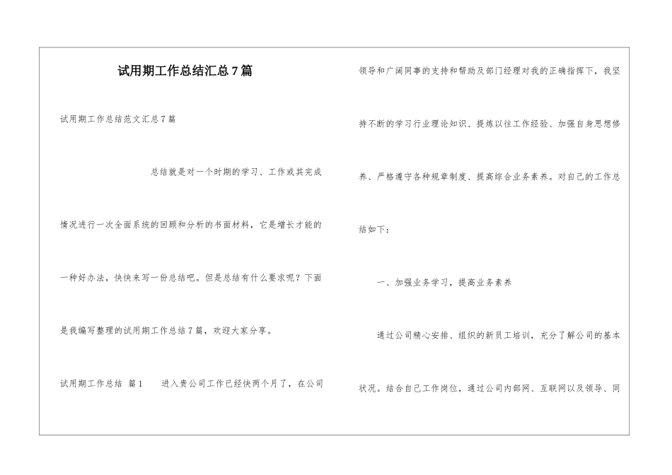 试用期工作总结汇总7篇_第1页