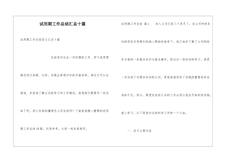 试用期工作总结汇总十篇_第1页
