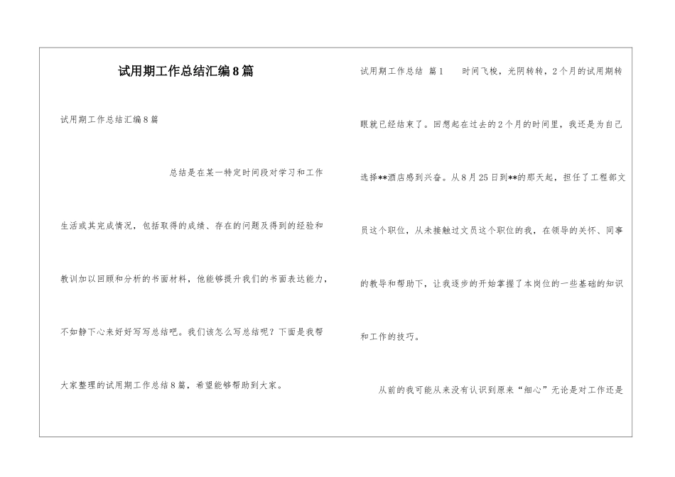 试用期工作总结汇编8篇_第1页
