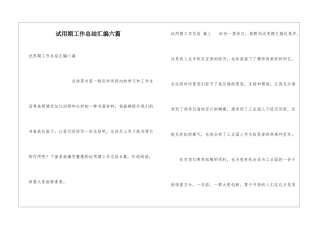 试用期工作总结汇编六篇