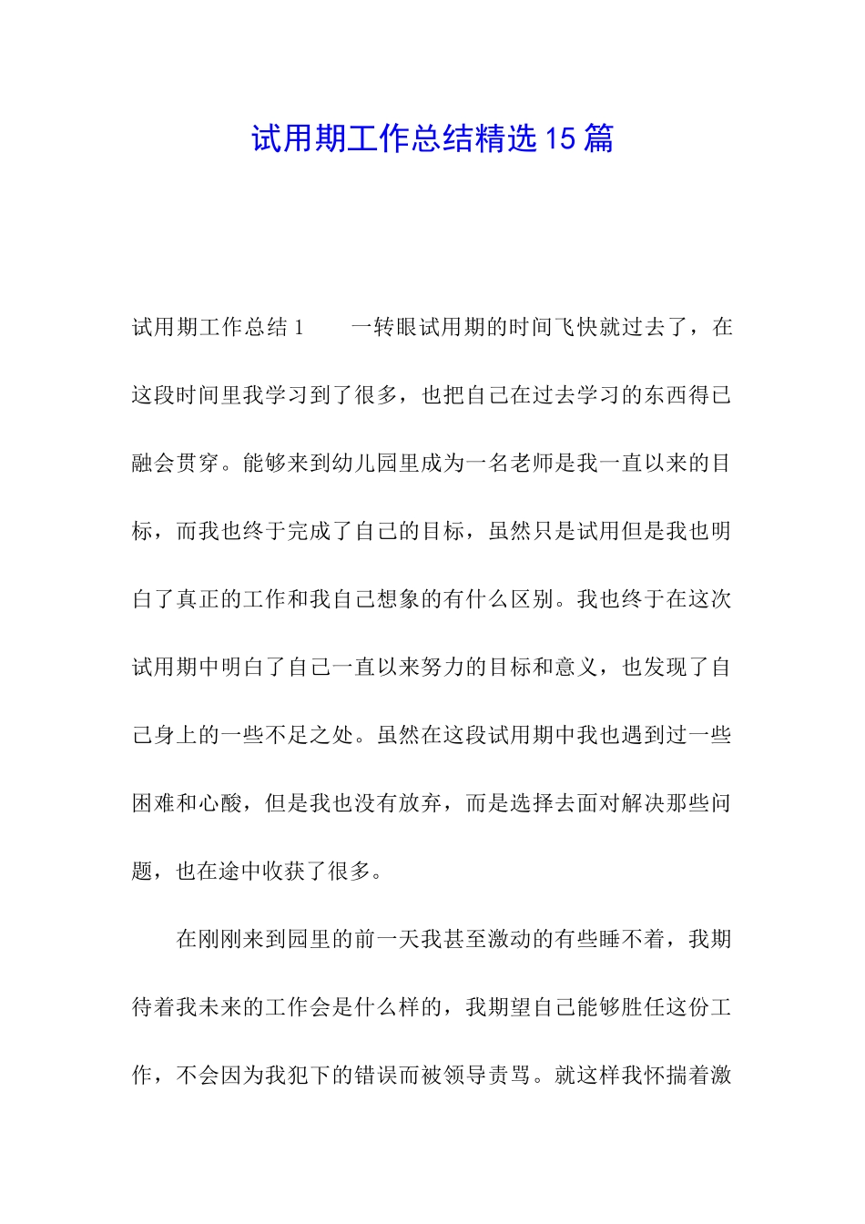 试用期工作总结精选15篇_第1页