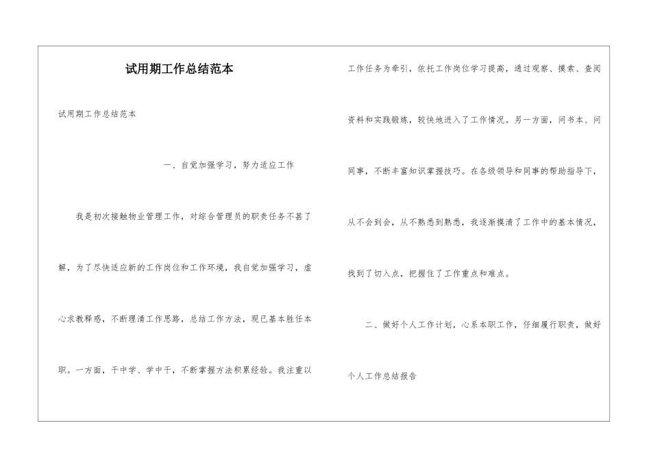 试用期工作总结范本_第1页