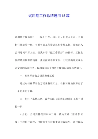 试用期工作总结通用15篇