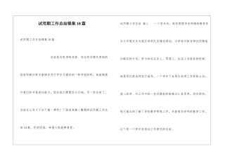 试用期工作总结锦集10篇