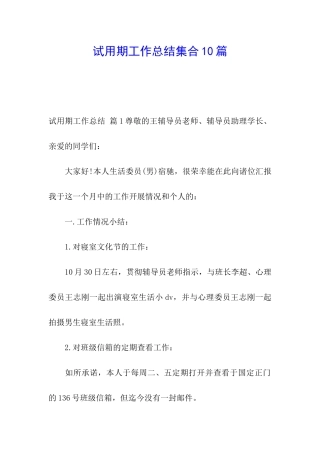 试用期工作总结集合10篇