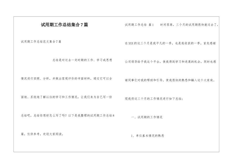 试用期工作总结集合7篇_第1页