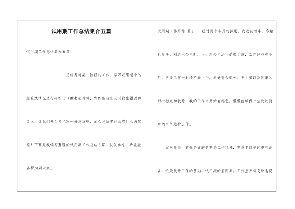 试用期工作总结集合五篇_第1页