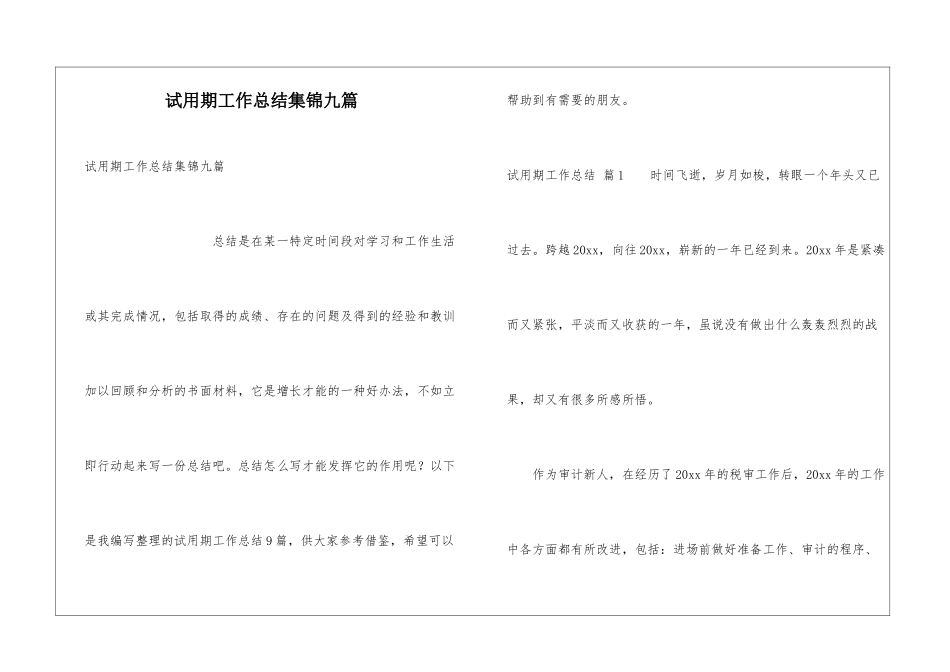 试用期工作总结集锦九篇_第1页