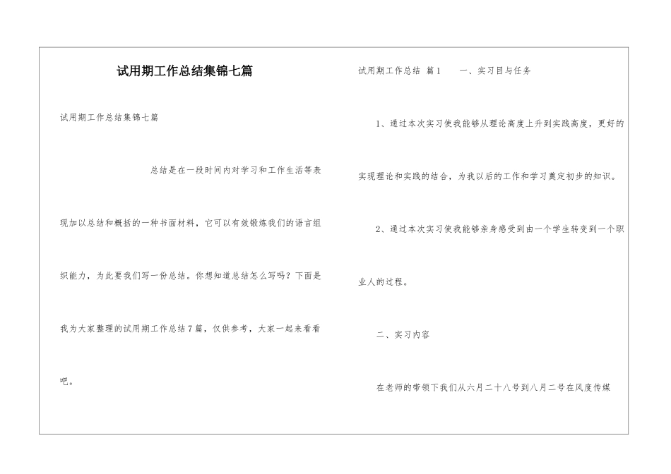 试用期工作总结集锦七篇_第1页