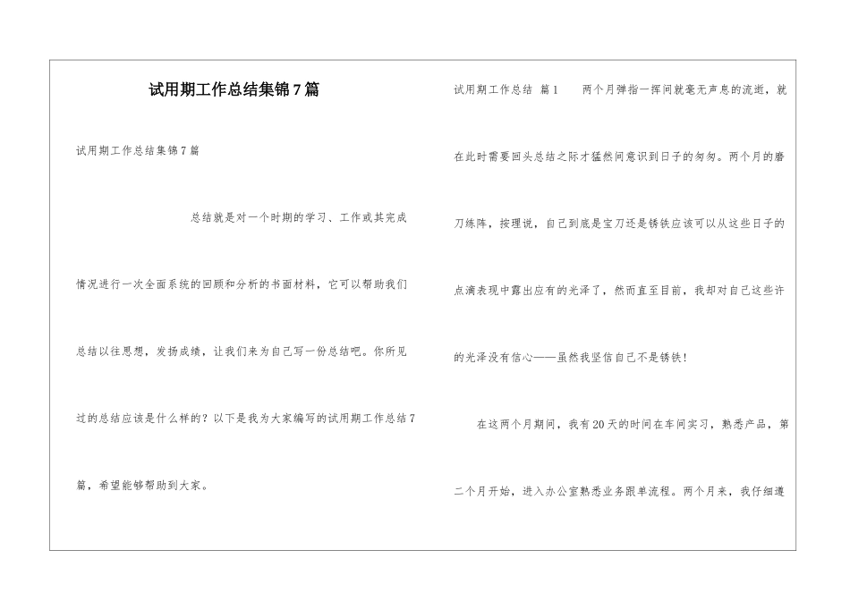 试用期工作总结集锦7篇_第1页