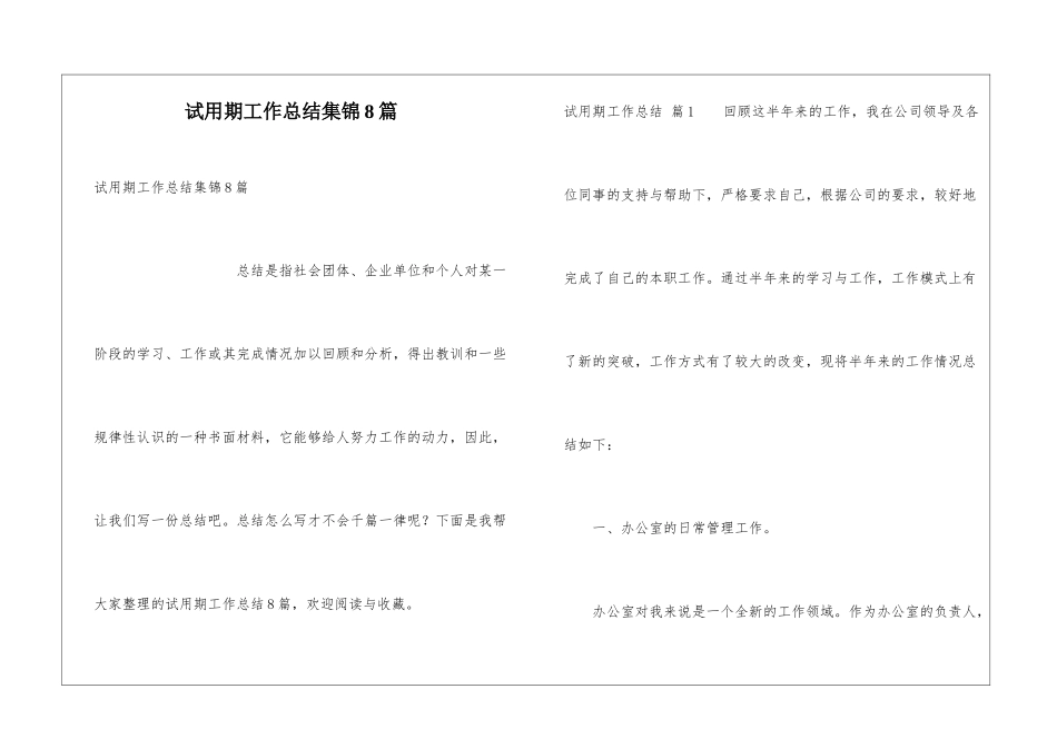 试用期工作总结集锦8篇_第1页