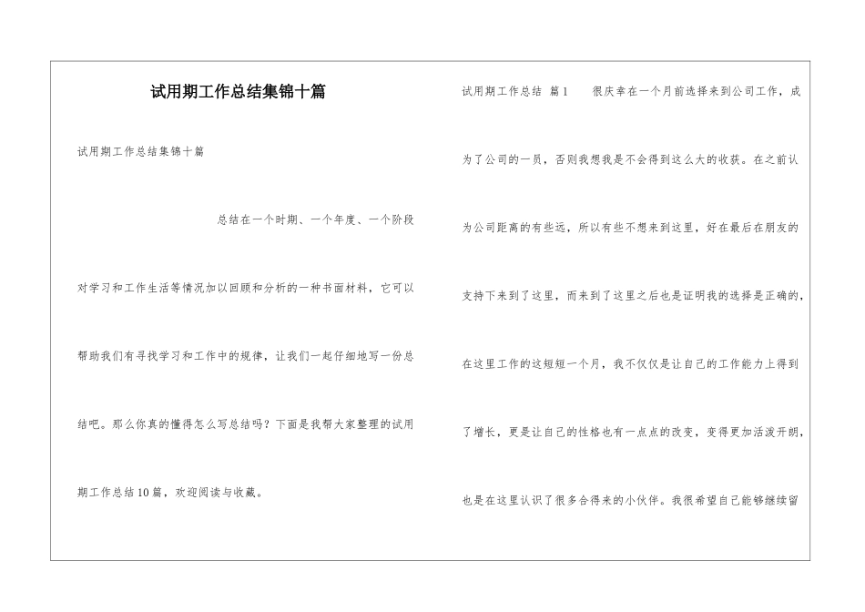 试用期工作总结集锦十篇_第1页
