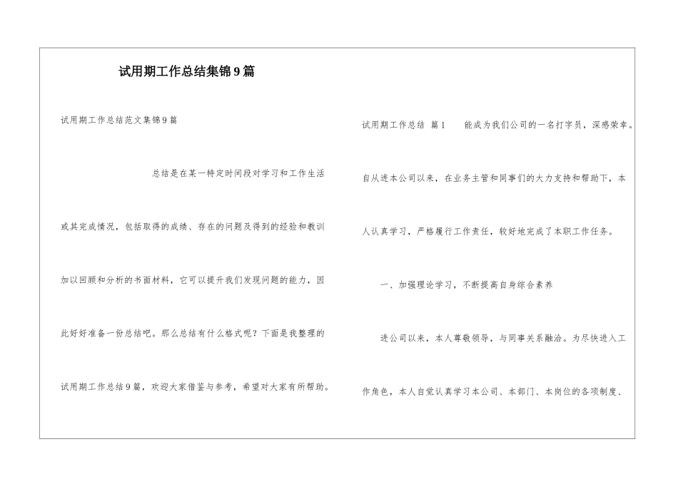 试用期工作总结集锦9篇_第1页
