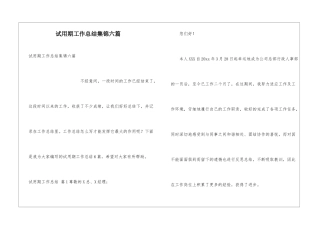 试用期工作总结集锦六篇