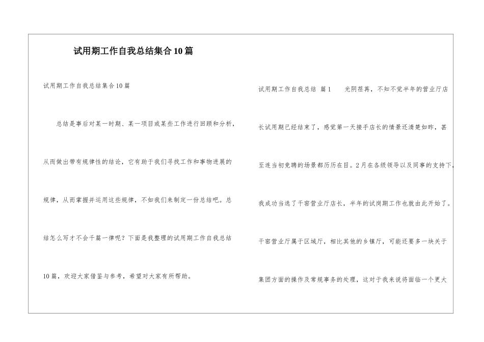试用期工作自我总结集合10篇_第1页