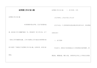 试用期工作计划3篇