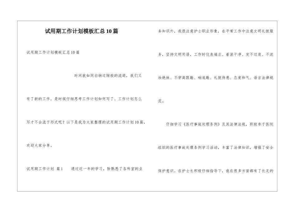 试用期工作计划模板汇总10篇_第1页