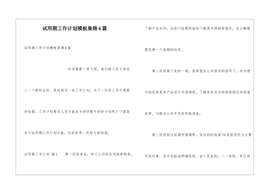 试用期工作计划模板集锦6篇_第1页