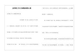 试用期工作计划模板集锦6篇